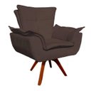 Ver imagem 1 de Poltrona Decorativa Giratória Gran Opala Base Madeira Suede Marrom
