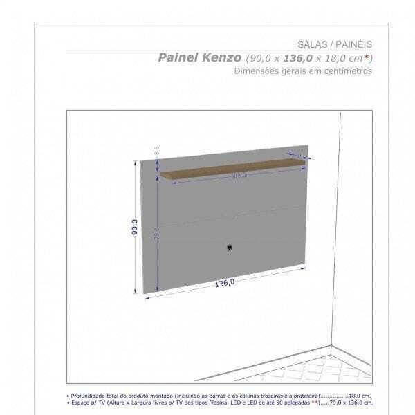 Painel Para Sala TV Ate 50 Polegadas Suspenso 1 Prateleira Flexível Kenzo Preto Fosco - 3