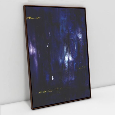 Quadro Decorativo em Canvas Abstrato Azul Oceano TaColado Moldura Flutuante 4,5cm Madeira 120 x 80cm