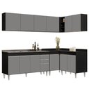 Ver imagem 1 de Armário de Cozinha Modulado de Canto 6 Peças Cp33 com Pia Inox Preto/cinza - Lumil Lumil Móveis