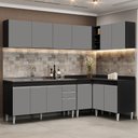 Ver imagem 2 de Armário de Cozinha Modulado de Canto 6 Peças Cp33 com Pia Inox Preto/cinza - Lumil Lumil Móveis
