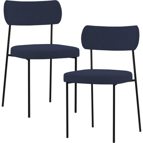Kit 02 Cadeiras Estofadas para Sala de Jantar Melina L02 Suede Azul Marinho - Lyam Decor