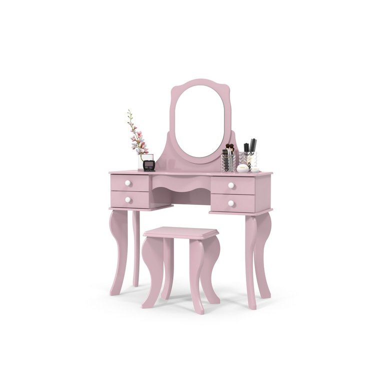 Penteadeira Camarim Princesa com Espelho e Banqueta Retro Rosa Patrimar