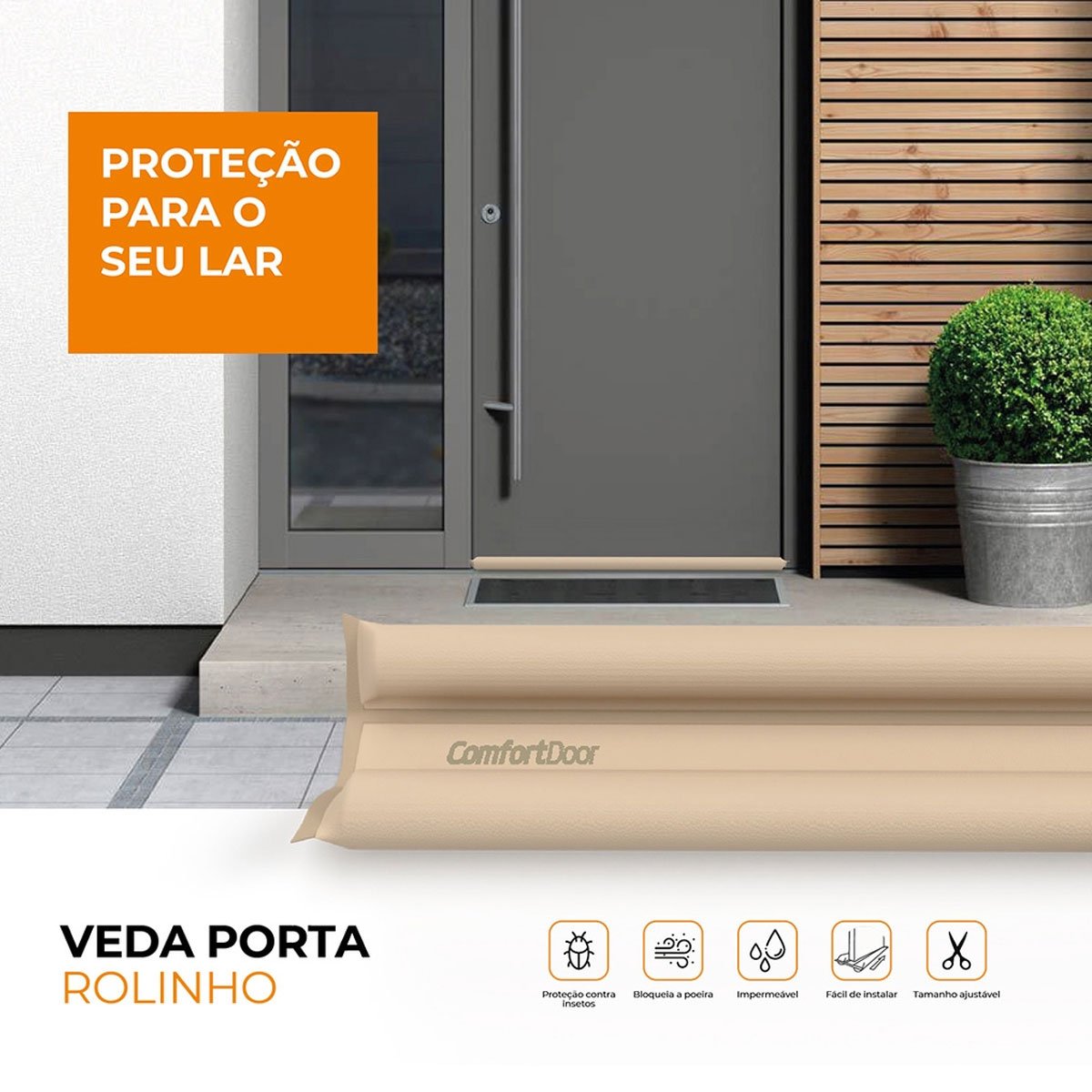 Veda Porta Rolinho 90cm Ajustável em Couro Sintético e Espuma Comfort Door Marrom Claro - 2