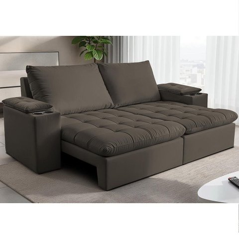 Sofá Retrátil e Reclinável 2,30m Milano com Porta Copos Velupluma Café Cama Inbox
