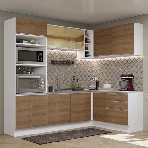 Armário de Cozinha Completa de Canto 399cm Branco Rustic Glamy Madesa 02