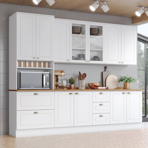 Cozinha Compacta 271,5cm 5 Peças 11 Portas 5 Gavetas Americana Henn