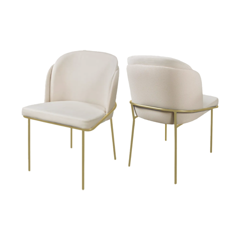 Conjunto 2 Cadeiras de Jantar Aurora no Linho Bege e Metal Dourado