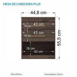 Mesa de Cabeceira Plus 2 Gavetas Ébano - PR Móveis - 3
