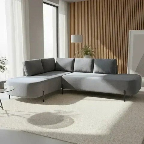 Sofá de Canto Orgânico 4 Lugares 272cm Base de Ferro Chaise Esquerda Luna Yescasa