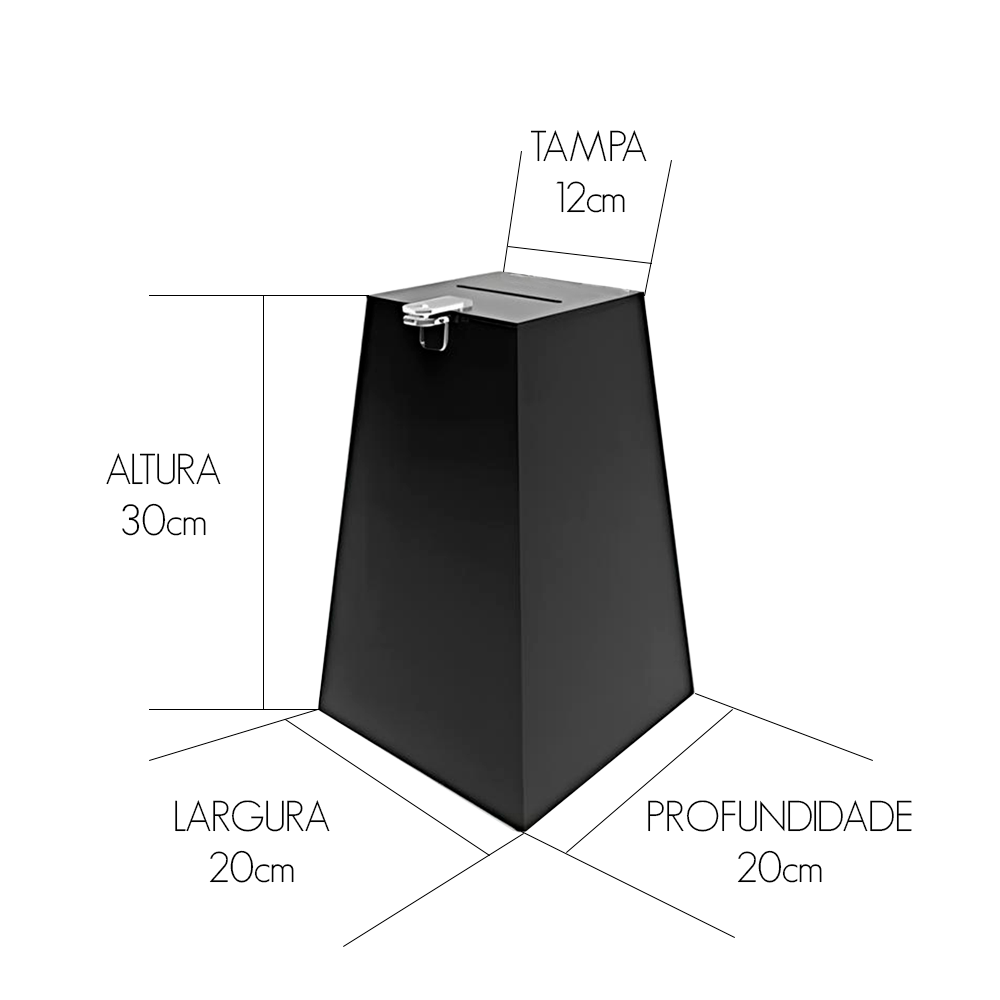 Urna de acrilico piramide preta  30x20x12 - 2