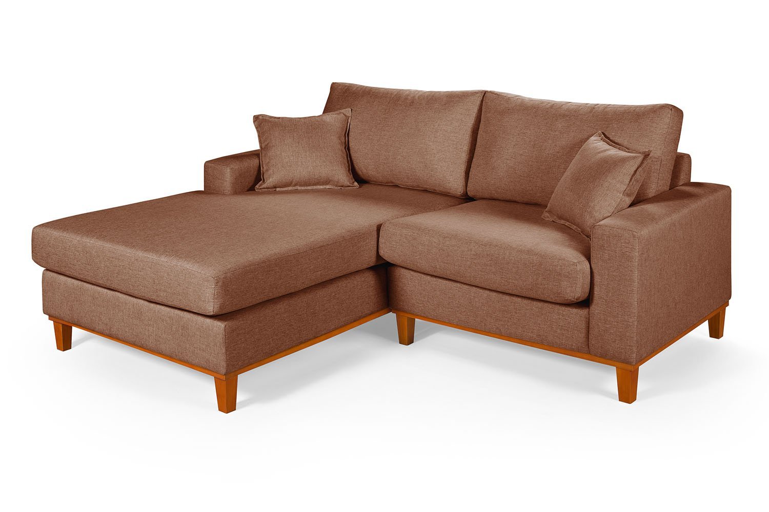 Sofa Living 2 Lugares Chaise Revestido Linho Base em Madeira:marrom/direito - 1