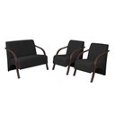 Ver imagem 1 de Conjunto Vênus Pé Madeira 1 Namoradeira 2 Poltronas Tecido Sintético (courino) Preto
