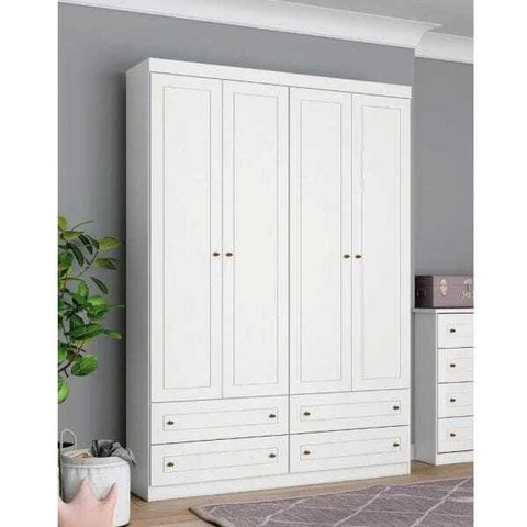 Guarda-roupa Americano com 4 Portas e 4 Gavetas - Branco