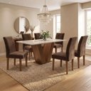 Ver imagem 1 de Conjunto Mesa de Jantar 6 Cadeiras em MDF Tampo Vidro Casuá Chocolate/Off White/Marrom Espanha
