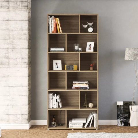 Estante Livreiro Xangai com 12 Nichos - Castanho
