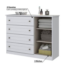 Cômoda Infantil Americano com 4 Gavetas e 1 Porta - Branco - 3