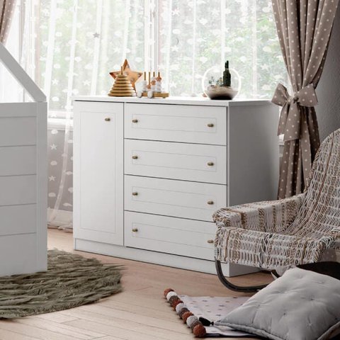 Cômoda Infantil Americano com 4 Gavetas e 1 Porta - Branco