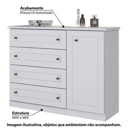 Cômoda Infantil Americano com 4 Gavetas e 1 Porta - Branco - 2
