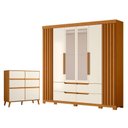 Ver imagem 1 de Guarda Roupa Casal Doble com Espelho 06 Portas e Cômoda Sapateira Dora 04 Gavetas e 02 Portas