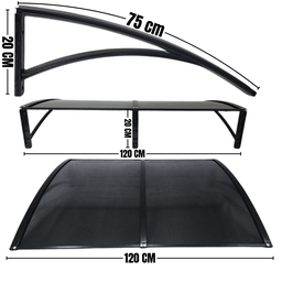 Toldo Policarbonato Preto Fumê 75 Cm X 1,2 Metro Kit Completo Proteção para Portas Janelas Compresso - 5