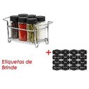Ver imagem 2 de Porta Tempero Condimento 6 Potes Vidro Tampa Dosadora Suporte Cromado Organização Cozinha