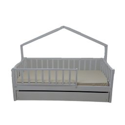 Bicama Solteirão Base Moldura Montessoriana Madeira Maciça Pinus - Branco - Grade Vertical Completa - 1