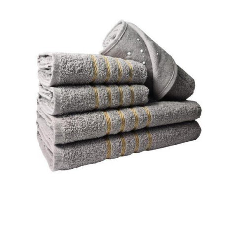 Jogo de Toalha 2 Banho 2 Rosto 1 Piso - 5pçs Coleção Montreal 100% Algodão - Cinza