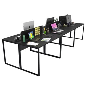 Estação Trabalho Mesa Industrial 6 Lugares Office Netmobil - Preto