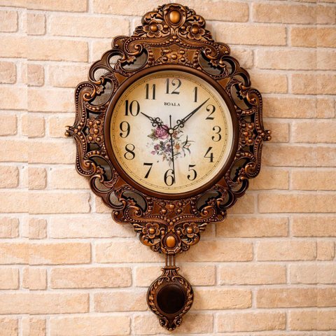 Relógio de Parede Pendulo Boala Floral Elegante Rustico 59cm