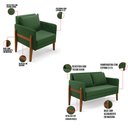 Ver imagem 5 de Kit 1 Sofá Namoradeira e 2 Poltronas Lana Suede Base de Madeira - D’Rossi Verde