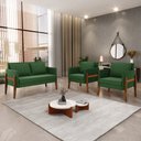Ver imagem 2 de Kit 1 Sofá Namoradeira e 2 Poltronas Lana Suede Base de Madeira - D’Rossi Verde