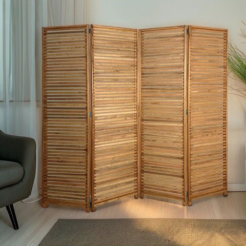 Biombo Decorativo de Madeira 4 Folhas Ripado Sanfonado - Maju Madeiral
