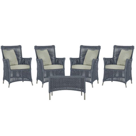 4 Poltronas e 1 Mesa Igapó Alumínio Fendi Corda Náutica E3 Prata