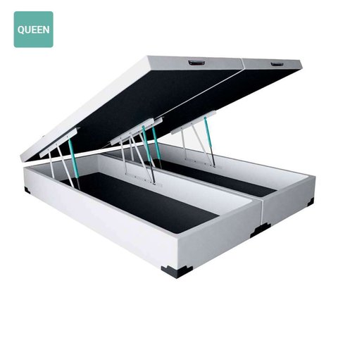 Cama Box Baú Queen Bipartido Sintético Branco 38x158x198