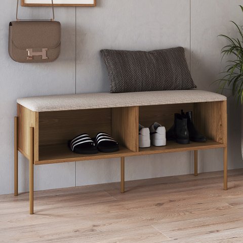 Banco Sapateira Estofada para Quarto Pé Metal Arlo A10 Hanover/dourado - Mpozenato