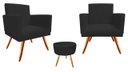 Ver imagem 1 de Kit 2 Poltronas Decorativa Bia + Puff Redondo Suede Preto Pés Madeira Ms Decor