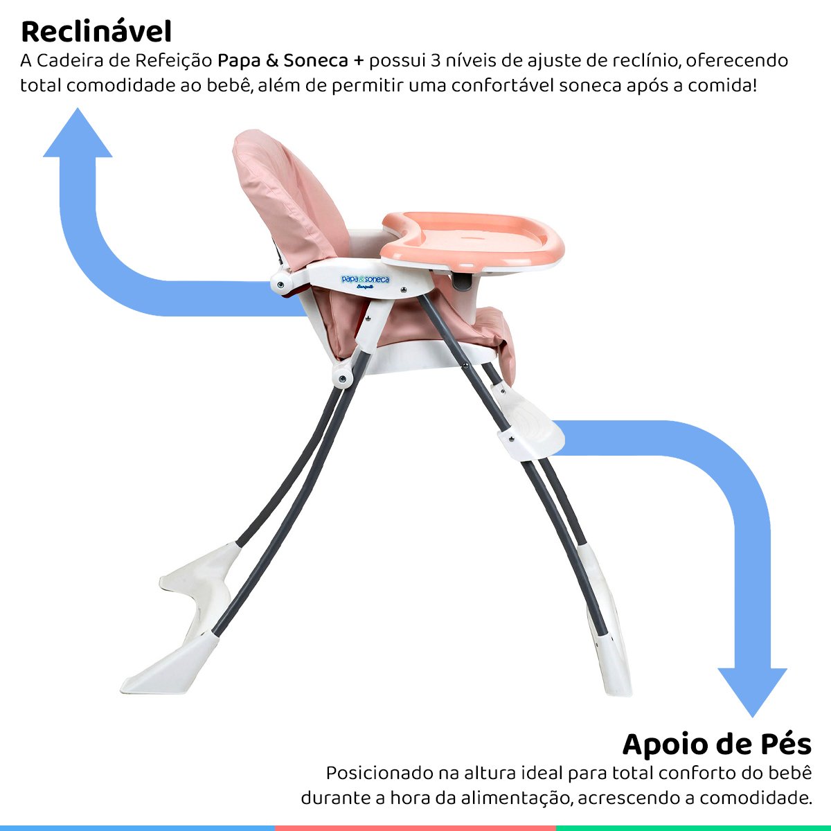 Cadeira Alimentação Refeição Infantil Bebê 6-36M 15kg Reclinável Papa&Soneca+ Rose Madder - 2