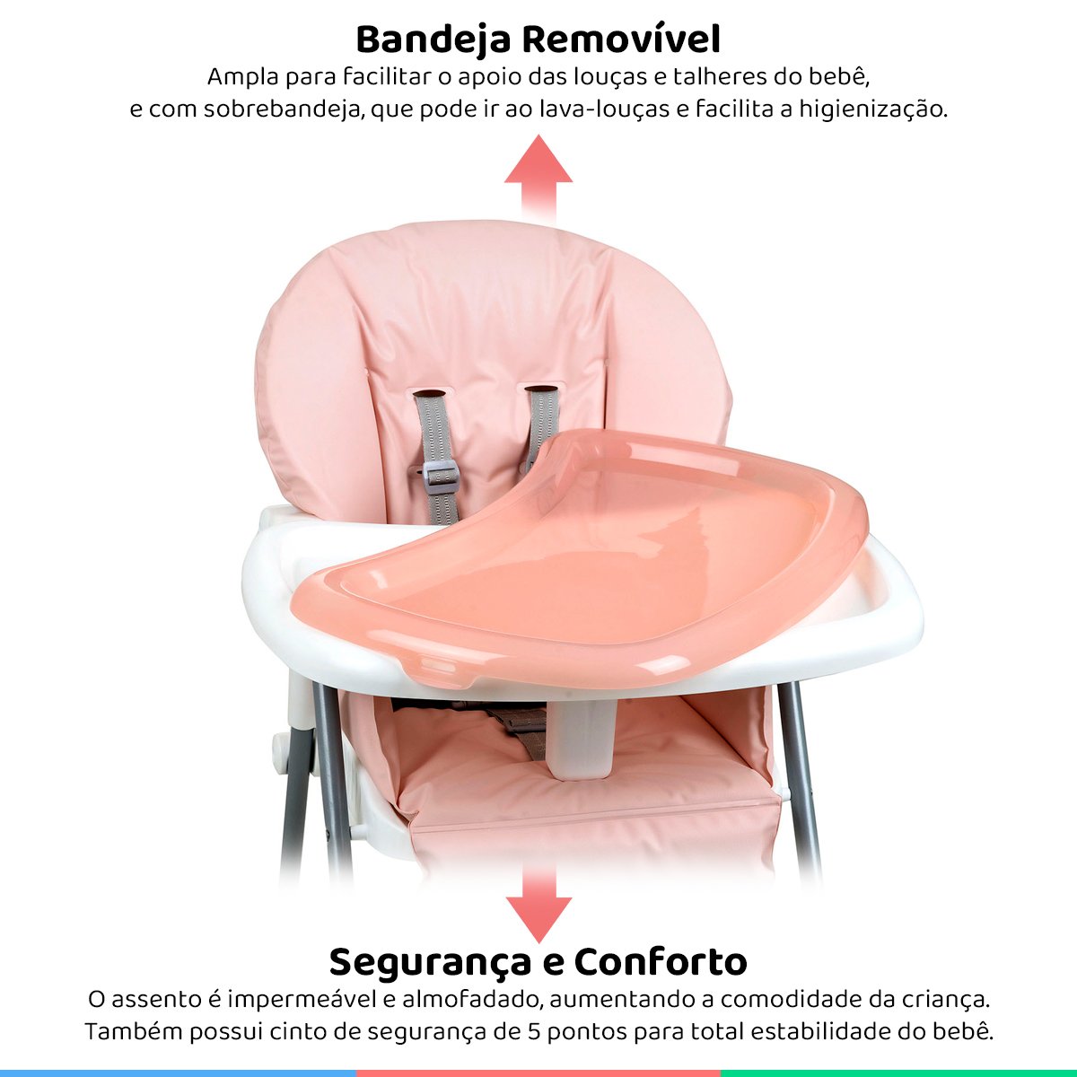 Cadeira Alimentação Refeição Infantil Bebê 6-36M 15kg Reclinável Papa&Soneca+ Rose Madder - 3
