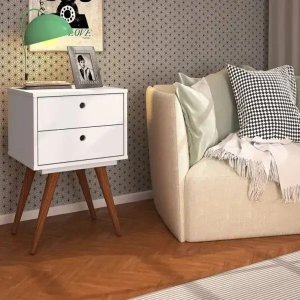 Mesa de Cabeceira Retro 50 Branco MDF/MDP 42cm Olivar