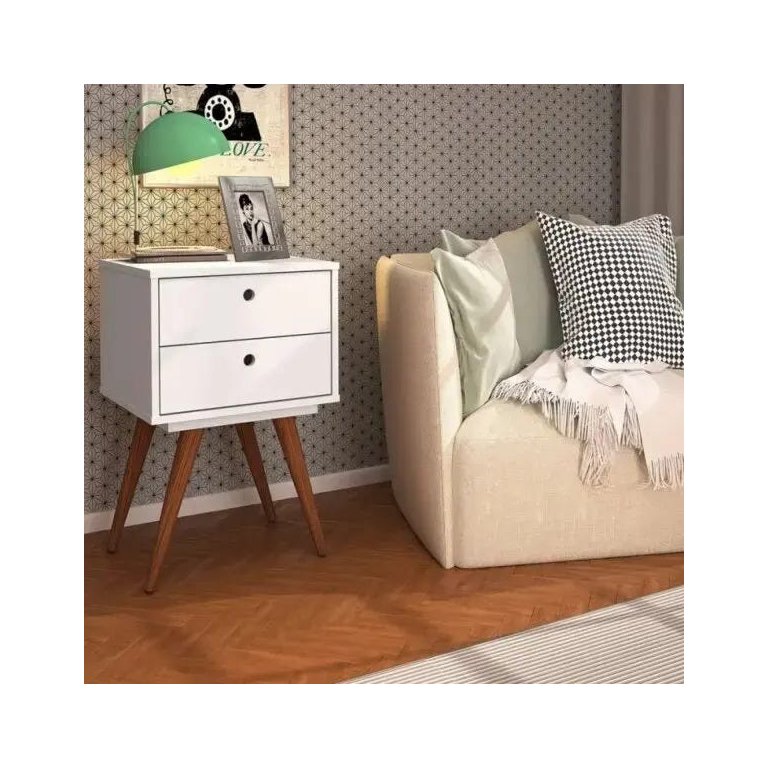 Mesa de Cabeceira Retro 50 Branco MDF/MDP 42cm Olivar