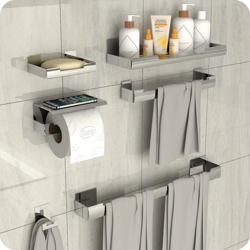 Kit Acessórios Para Banheiro Inox Com Adesivo 7 Peças ELG - 1