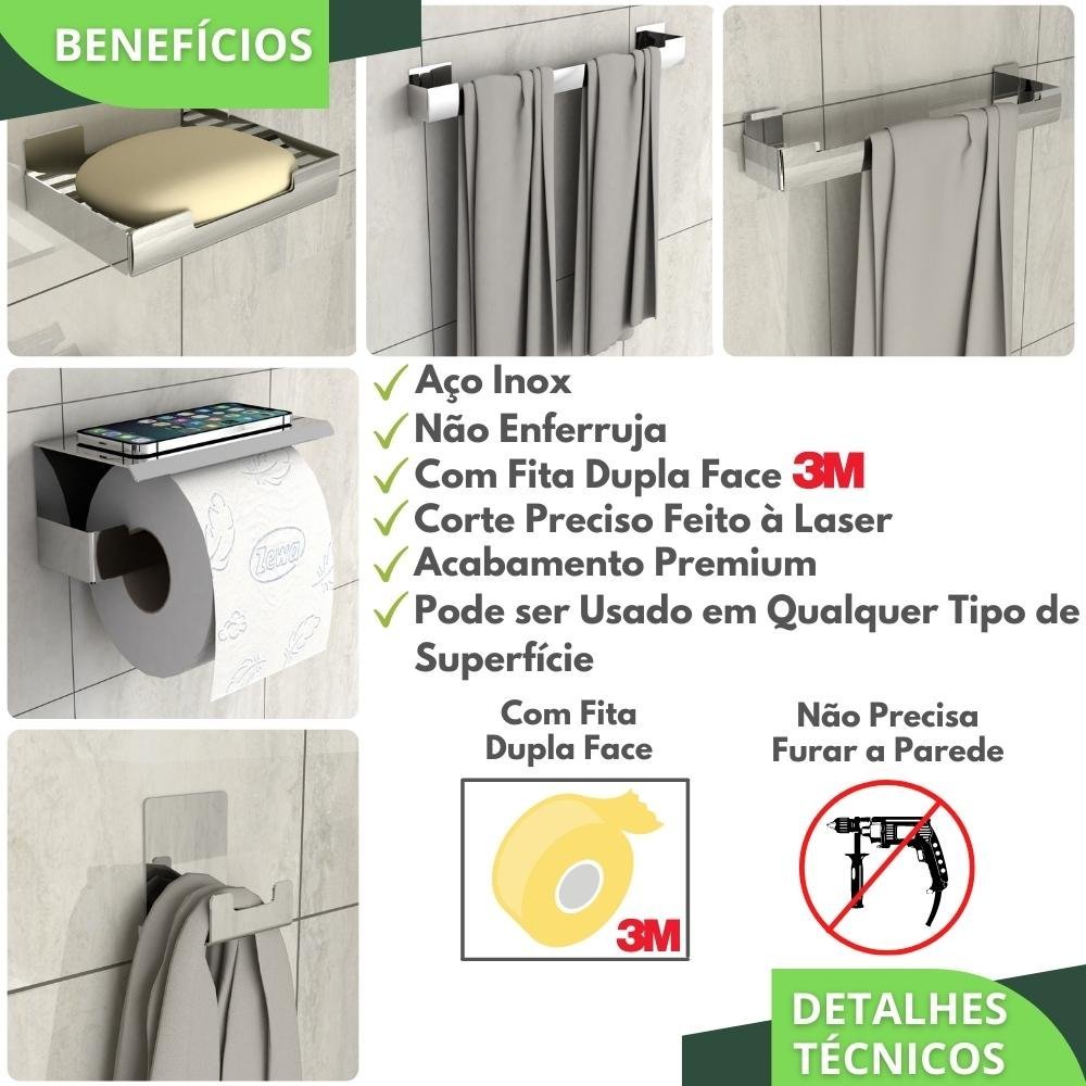 Kit Acessórios Para Banheiro Inox Com Adesivo 7 Peças ELG - 4