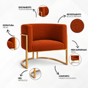Ver imagem 6 de Poltrona Decorativa Luna Bouclé Premium para Sala Escritório Recepção Base Circular em Ferro Madeira