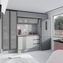 Ver imagem 3 de Cozinha Modulada 5 Peças 3 Aéreos 1 Balcão 1 Cristaleira Nara CabeCasa MadeiraOriginals Cinza