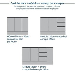 Cozinha Modulada 5 Peças 3 Aéreos 1 Balcão 1 Cristaleira Nara Cabecasa Madeiramadeira - 13