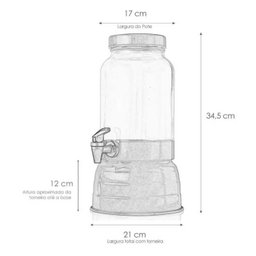 SUQUEIRA DE 3 LITROS DE VIDRO COM BASE E TAMPA DE ALUMINIO COR PINK  + LOUSA E GIZ - 3