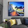 Quadro Original Pintado a Mão em Acrílica para Decoração da Sala Calçadão da Praia com Palmeiras - 3