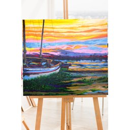 Quadro Decorativo Grande em Acrílico Pintado a Mão Barco na Margem - 5