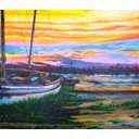 Ver imagem 1 de Quadro Decorativo Grande em Acrílico Pintado a Mão Barco na Margem